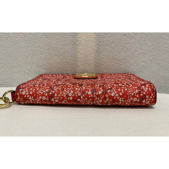 SOLD***Michael Kors Floral Snap Bifold Wallet Wristlet Red Gold - Picture 6 of 12